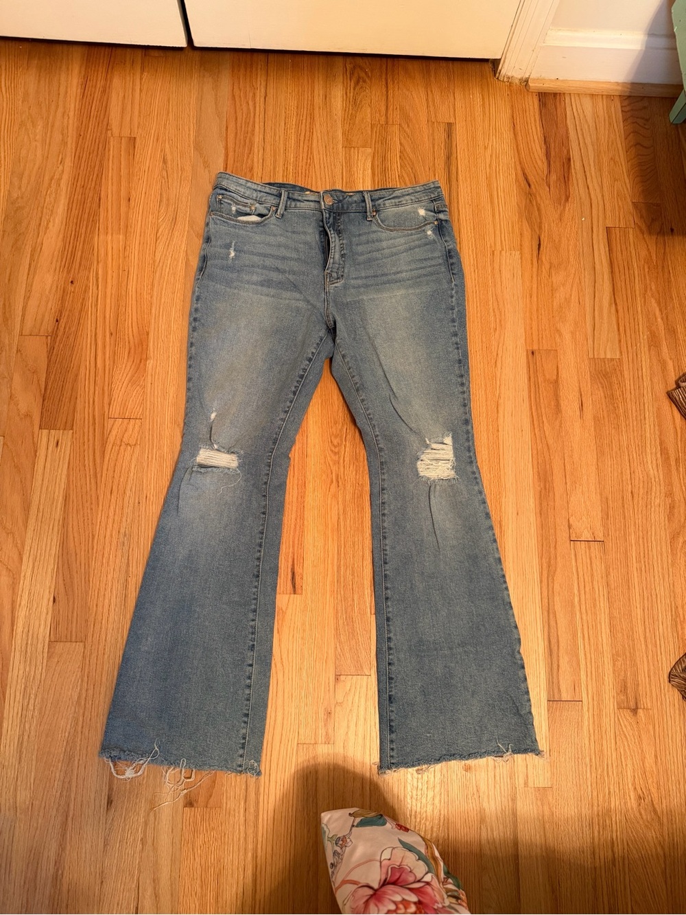 7 For All Mankind Light Blue Distressed Flare Jeans